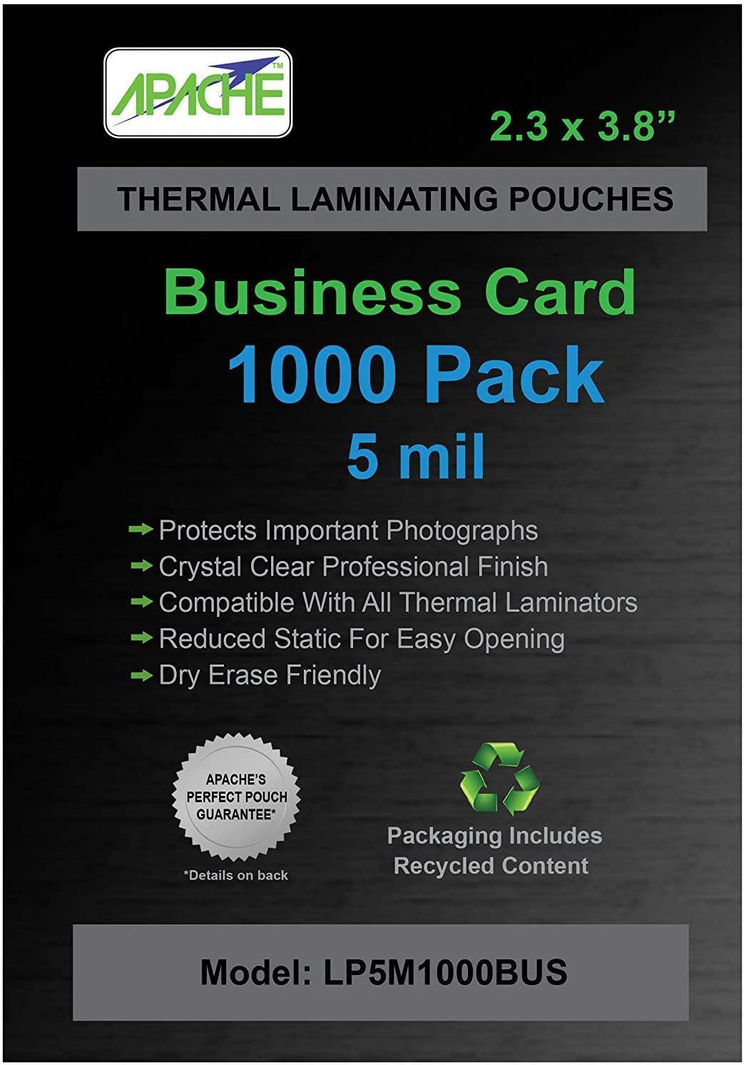 Apache Laminating Pouches, 3 mil, Letter Size, 100 Pack