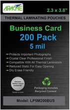 Load image into Gallery viewer, Apache Laminating Pouches, 5 mil, Business Card Size, 200 Pack - Apache
