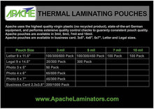 Load image into Gallery viewer, Apache Laminating Pouches, 3 mil, Legal Size, 300 Pack - Apache
