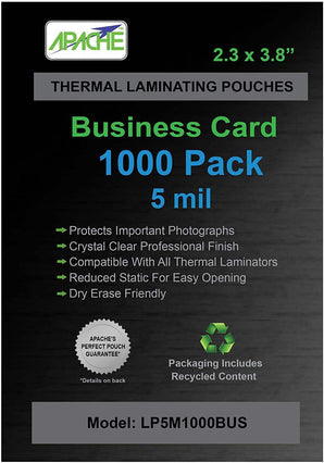 Apache Laminating Pouches, 5 mil, Business Card Size, 1000 Pack - Apache